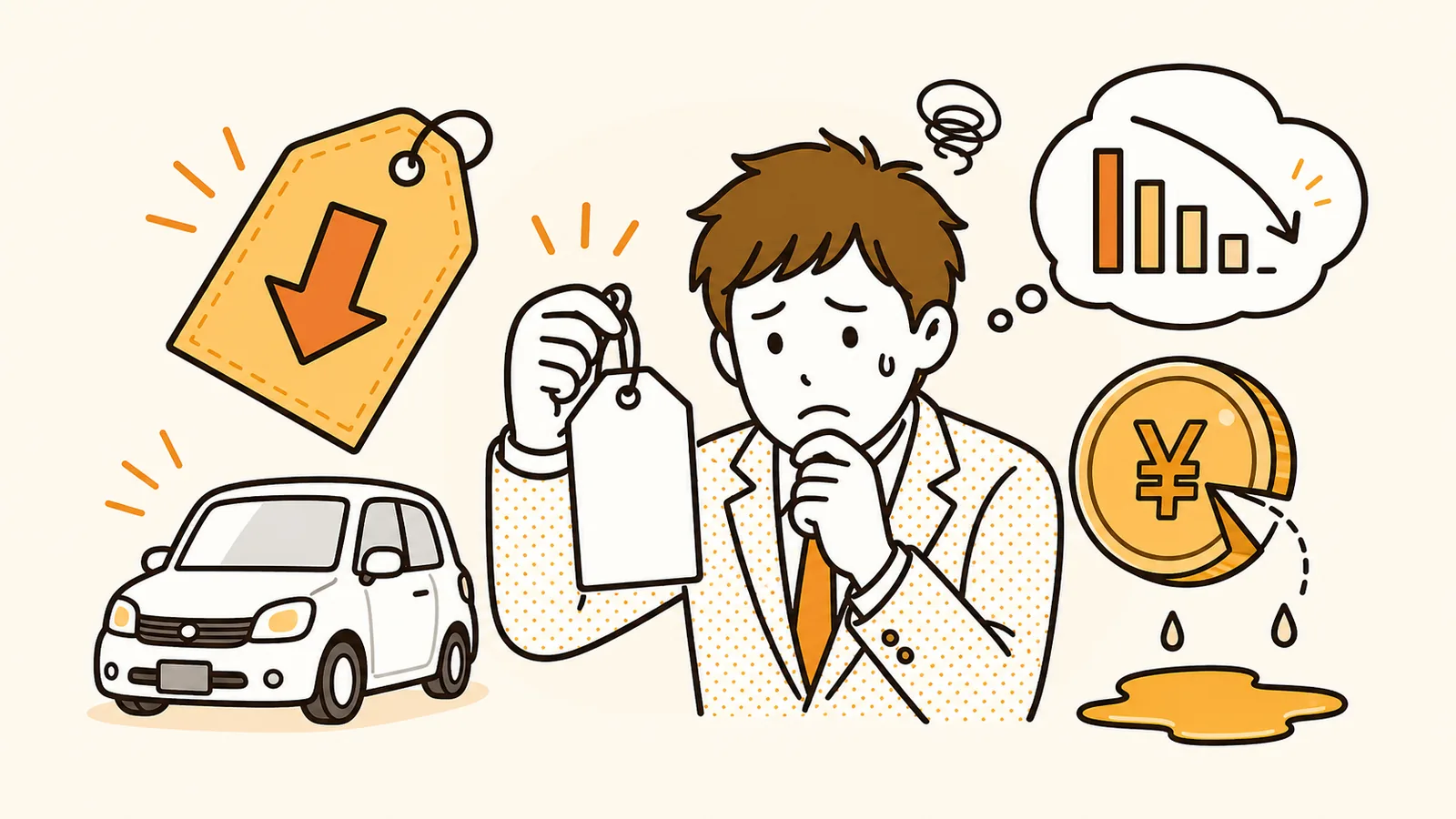 値引きしすぎて利益が残らないを表したイラスト